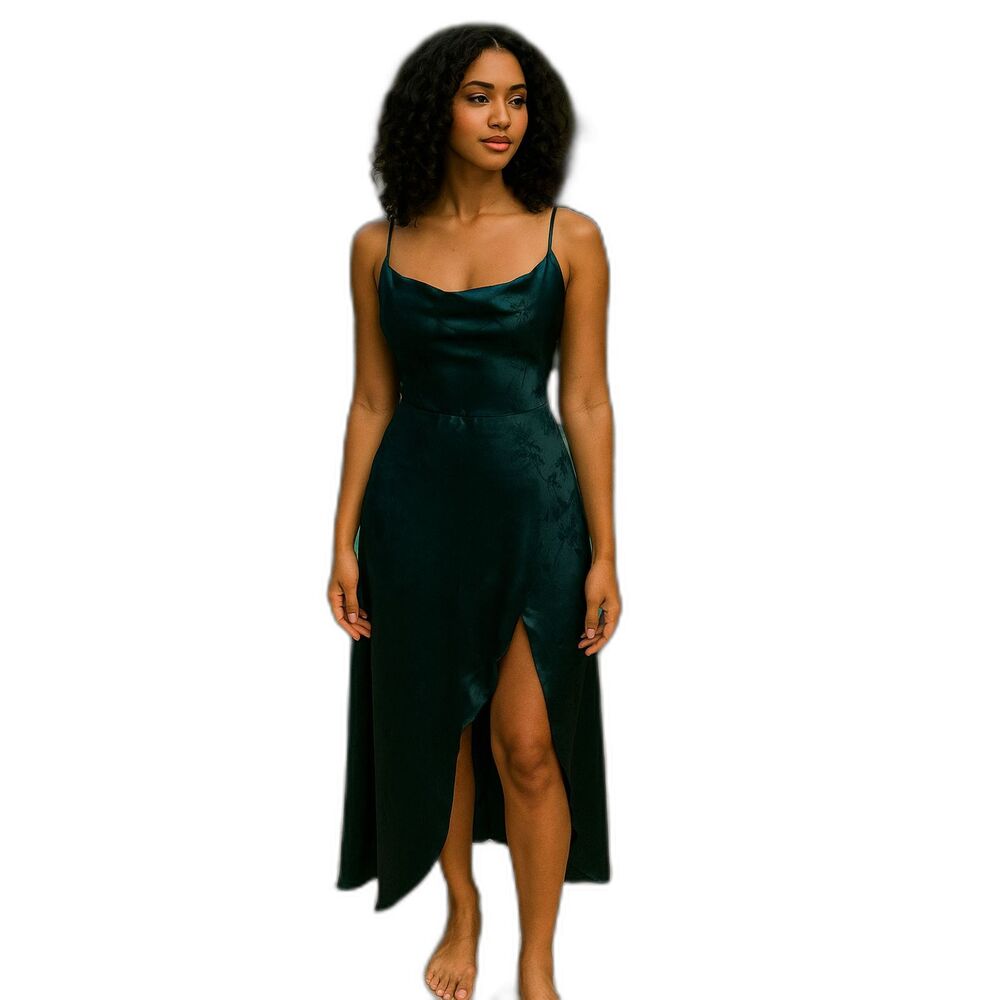 Shein Dress Women's Size Small Green Satin  Maxi Sleeveless   #98